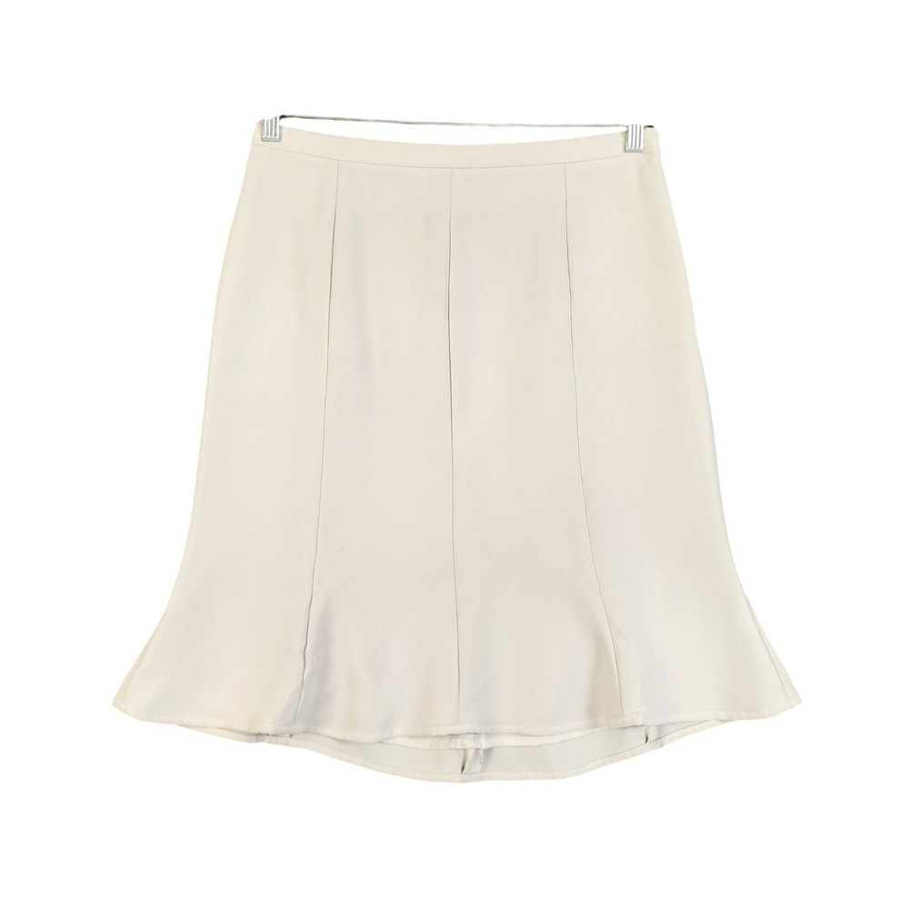Talbots Womens Flounce‎ Hem Skirt Size 10 Ivory Cream Side Zip Lined Career Wear